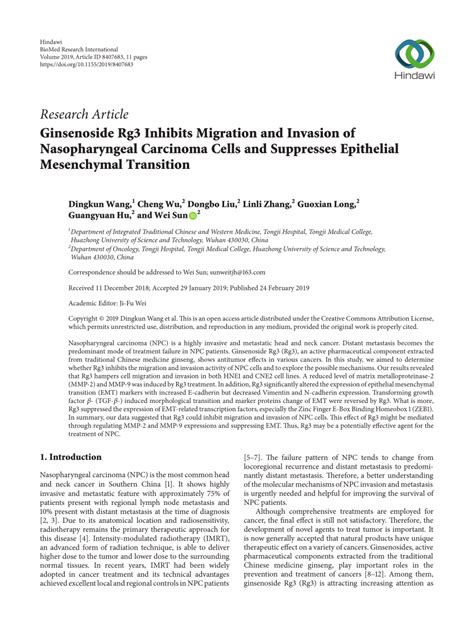 Pdf Ginsenoside Rg Inhibits Migration And Invasion Of Nasopharyngeal