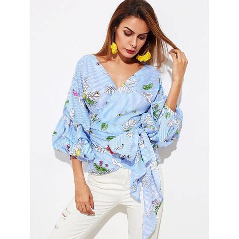 SheIn Sheinside Gathered Sleeve Mixed Print Surplice Wrap Top 145 GTQ