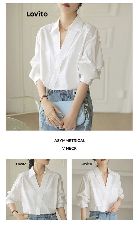 Lovito Women Casual Plain Asymmetrical Pocket Blouse LNE29139 Shopee