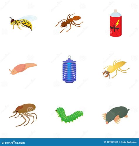 Iconos Fijados Estilo De Los Insectos De La Historieta Stock De