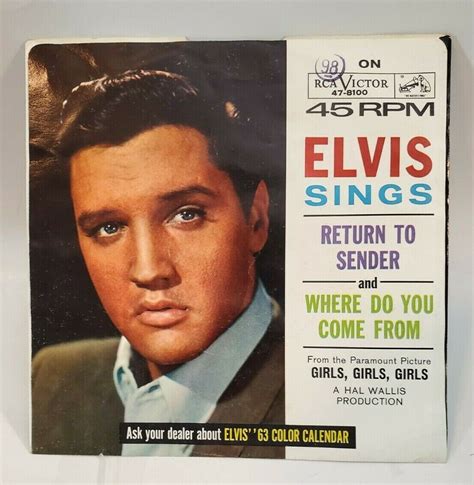 Elvis Presley Return To Sender Picture Sleeve Only Rca 8100 Vg Copy