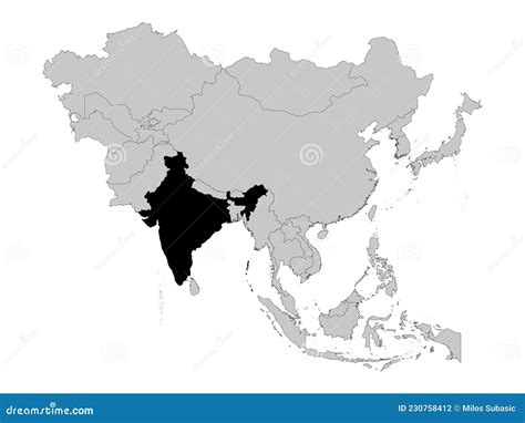 Black Map of India on Gray Map of Asia Stock Vector - Illustration of ...