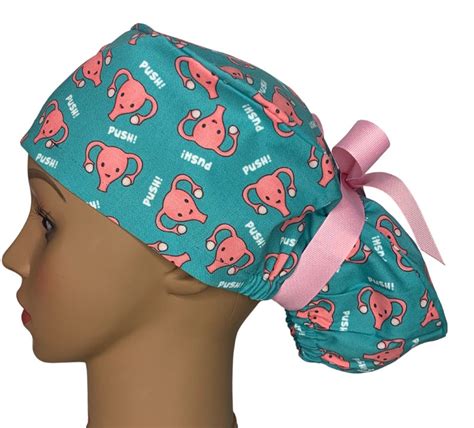 Teal Uterus Push Ob Gyn Scrub Cap Labor And Delivery Etsy