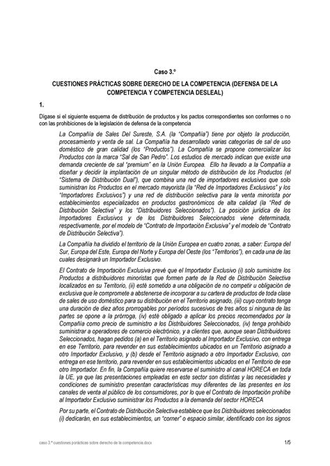 CASO 3 Cuestiones Practicas Sobre EL Derecho DE LA Competencia Caso