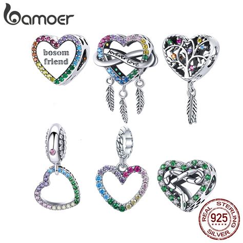 Bamoer Colorido Zircon Series Charme Prata Esterlina Fit