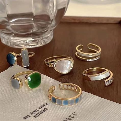 Retro Gold Color Double Oil Drip Open Rings For Women Luxury Irregular