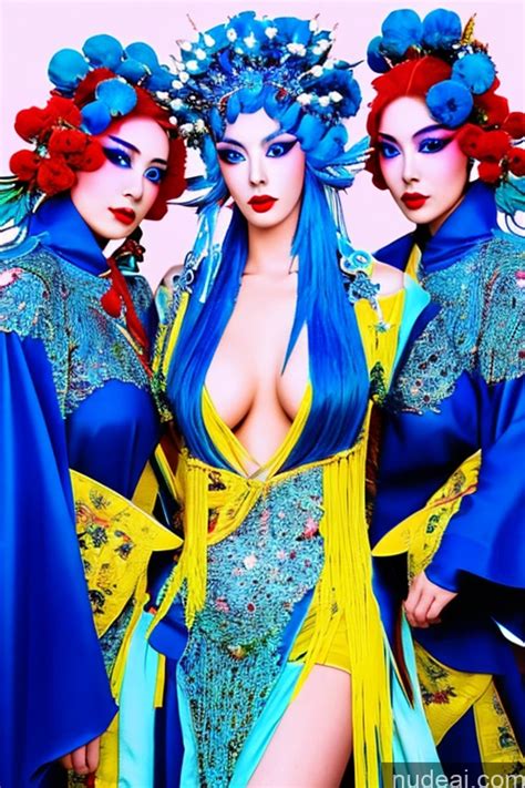 Nude AI Image For Three Women In Oriental Costumes Posing For A Porn