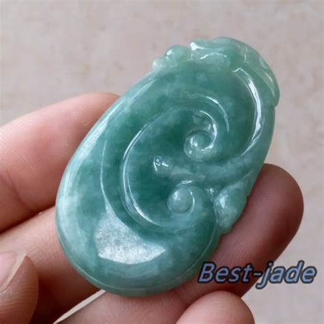 Dragon Ruyi Grade A Jadeite Hand Craved Natural Green Burma Jade Lady