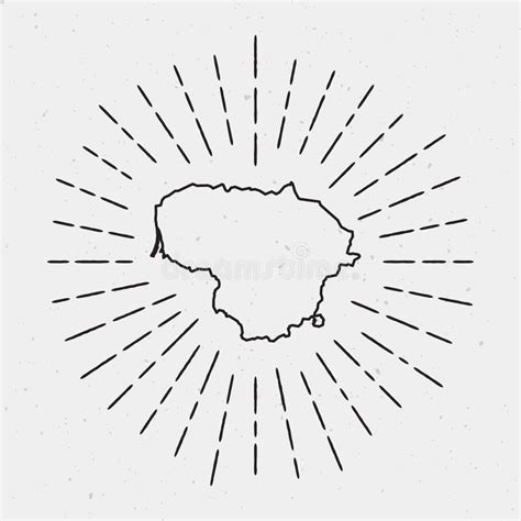 Esquema Del Mapa De Lituania Del Vector Con Resplandor Solar Retro