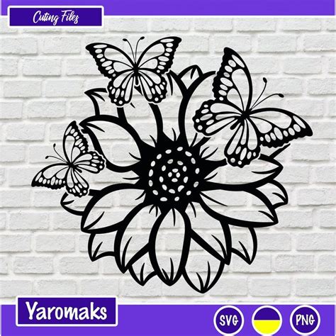 Sunflower Butterfly Svg Sunflower Vector Clipart Digital Download Sunflower Easy To Use Svg