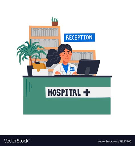 Hospital Reception Front Desk At Clinic Woman Vector Image