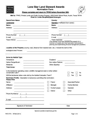 Fillable Online Tpwd State Tx Nomination Form PWD 0770 Texas Parks