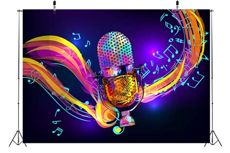 Snapklik Karaoke Party Backdrop Fabric 5x3ft Rainbow Microphone