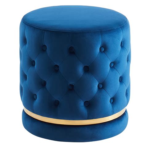 Delilah Round Swivel Ottoman in BlueGold - D&S Mattress