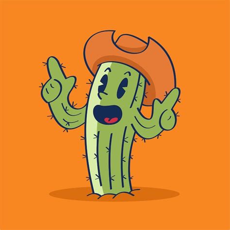 Premium Vector A Cartoon Of A Cactus With Cowboy Hat On It Hand