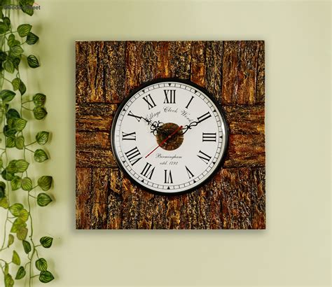 Buy Wooden Square Wall Clock With Tree Bark in Golden Online in India ...