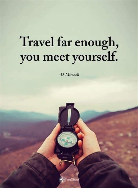 A Person Holding A Compass In Their Hand With A Quote Above It That Reads Travel Far Enough You