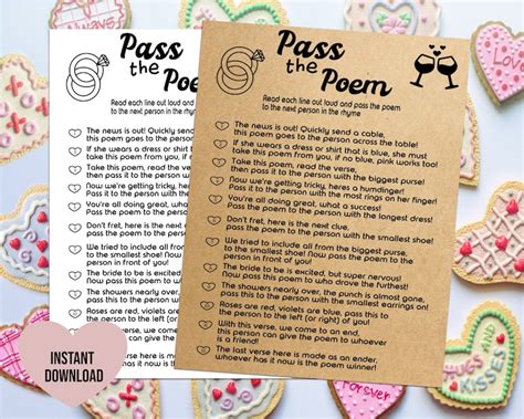 Pass The Poem Bridal Shower Printable Game Bachelorette Hens Etsy