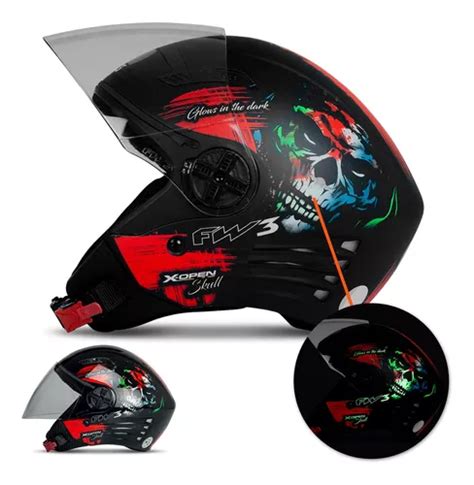 Capacete Aberto Fw3 X Open Skull Caveira Brilha No Escuro MercadoLivre