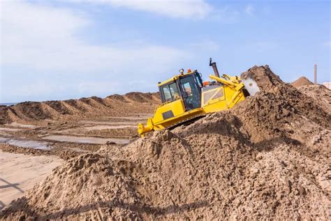 Earthworks Construction Heavy Dozer Operating Machine Pushing Sand