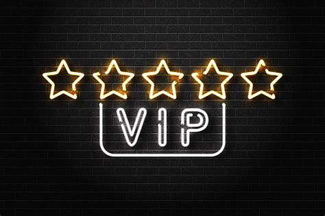 Vector Realistic Isolated Neon Sign Of Vip Logo With Five Stars For Decoration And Covering On