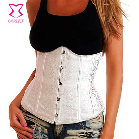 White Wedding Corset Underbust Waist Trainer Corsetto Jacquard Corpetes