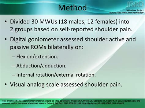 Ppt Sex Shoulder Pain And Range Of Motion In Manual Wheelchair