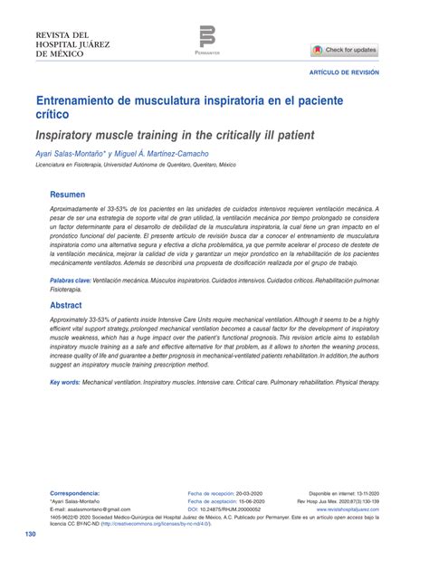 Pdf Entrenamiento De Musculatura Inspiratoria En El Paciente Cr Tico