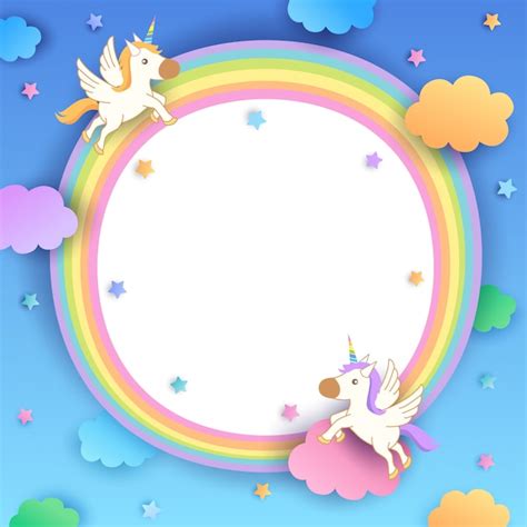 Unicorns Rainbow Frame Vector Premium Download