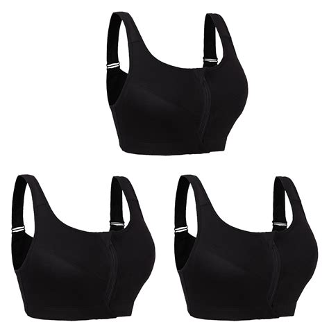 Quyuon Womens Zip Front Sports Bra 3 Pack Seamless Stretch Wireless