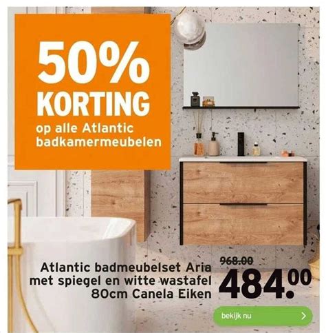 Atlantic Badmeubelset Aria Met Spiegel En Witte Wastafel 80cm Canela