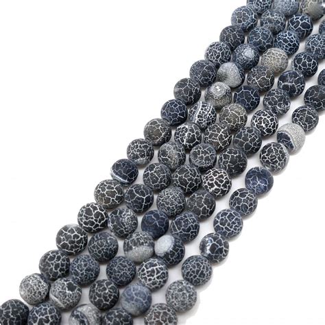 Black Frosted Cracked Agate Round Gemstone Beads Mm Cm String