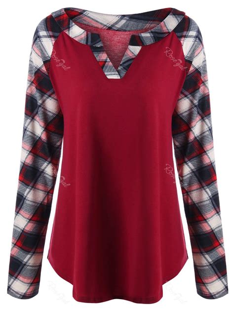 [52 Off] Plus Size Raglan Sleeve Plaid T Shirt Rosegal