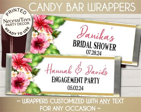 Printed Candy Bar Wrappers Candy Favors Tropical Haiwaiian Theme