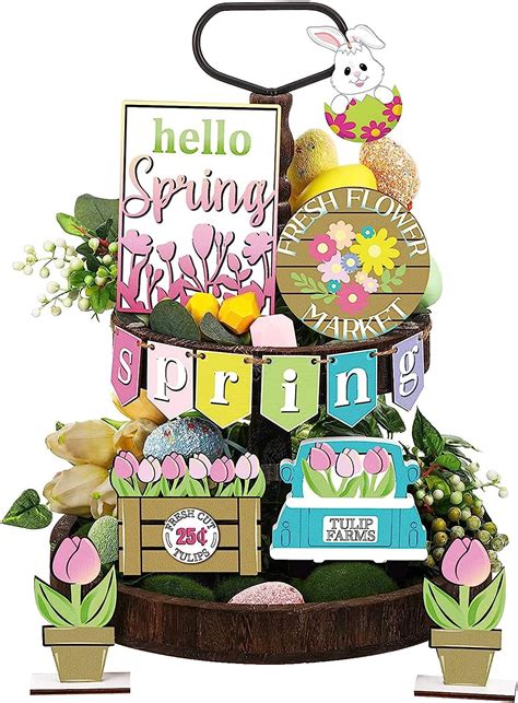 Amazon Spring Tiered Tray Decor Pcs Wooden Farmhouse Tiered