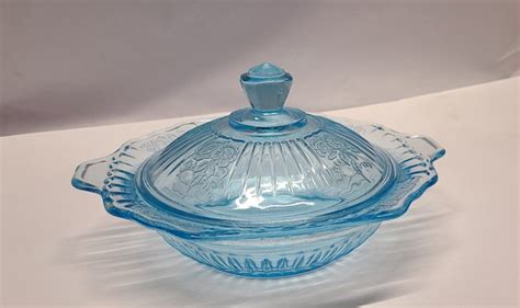 Blue Mayfair Open Rose Depression Glass Butter Dish W Cover Etsy