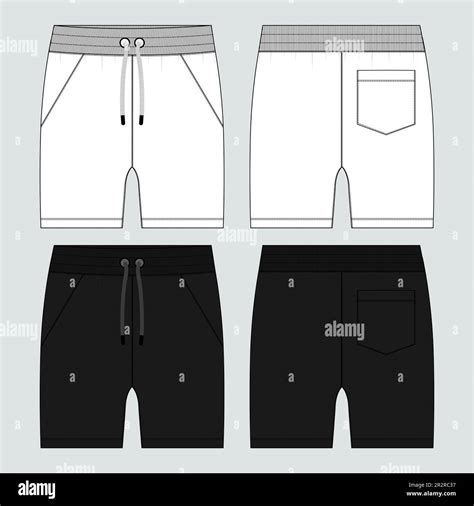 Sweat Shorts Pant Technical Drawing Fashion Flat Sketch Vector