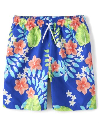 Mens Dad And Me Tropical Print Swim Trunks - COOL COBALT | The Children ...