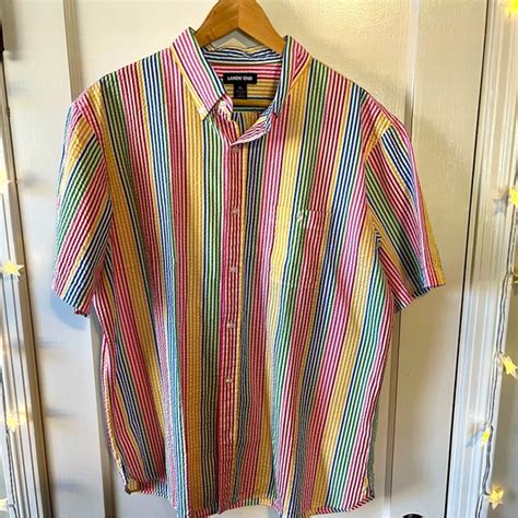 Lands End Shirts Lands End Seersucker Rainbow Striped Mens Short Sleeve Shirt Xl Poshmark