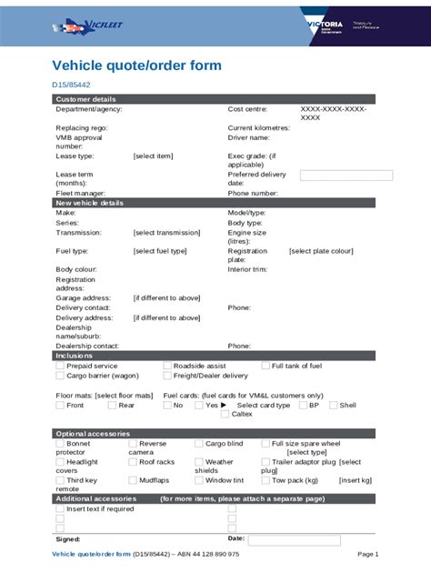 Vehicle Quote Order Doc Template PdfFiller