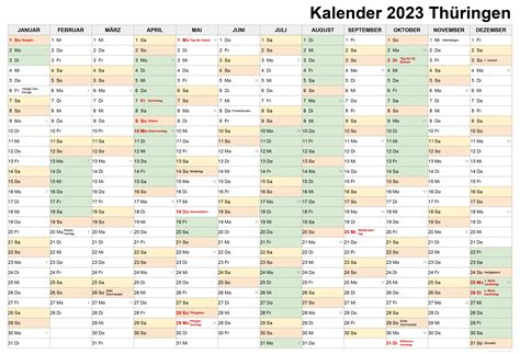 Kalender Inkl Ferien F R Th Ringen Feiertage Pdf Xls Und Png