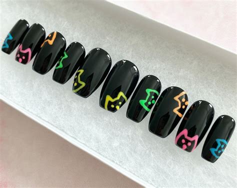 Glow In The Dark Press On Nails Cat Nails Halloween Spooky Press On Nails Gel Nails Acrylic