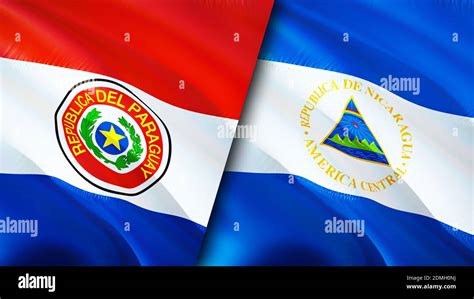 Paraguay And Nicaragua Flags 3D Waving Flag Design Paraguay Nicaragua