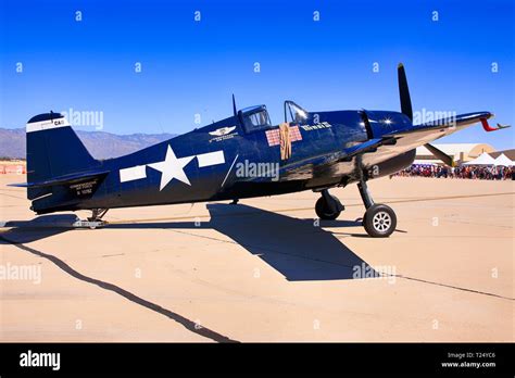 A Ww2 Usn Grumman F6f Hellcat Fighter Plane At The Tucson Airshow In