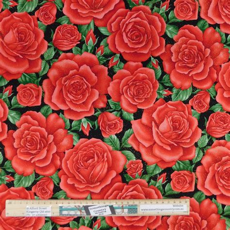 Patchwork Quilting Sewing Fabric Glitter Red Roses 50x55cm Fq Etsy