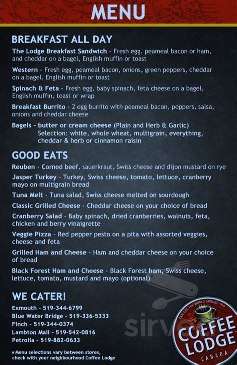 Coffee Lodge Lambton Mall Menus In Sarnia Ontario Canada