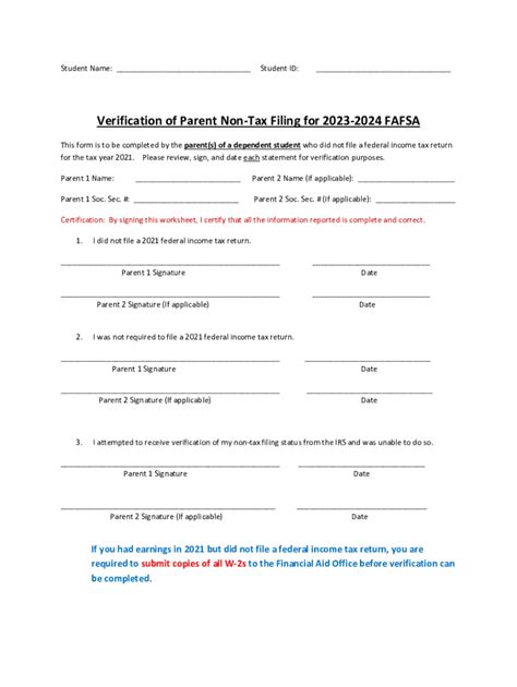 Fillable Online Verification Of Parent Non Tax Filing For 2023 2024