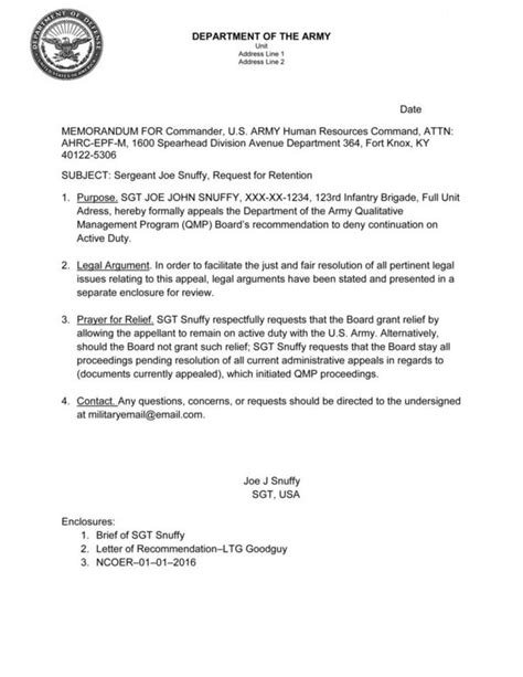 Army Sample Letter To The Board President