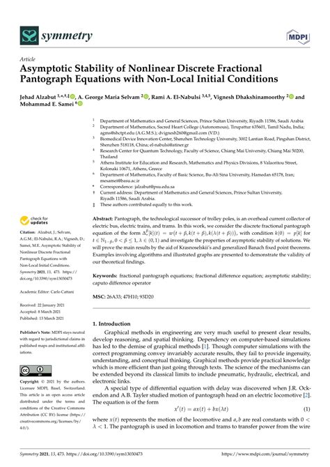 PDF Asymptotic Stability Of Nonlinear Discrete Fractional Pantograph