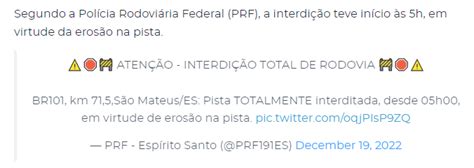 Chuva abre cratera na BR 101 em São Mateus Estrada está totalmente